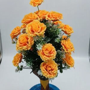 Orange Yellow Rose Artificial Flower Bunch Pack of 2 for Wedding and Home Decoration